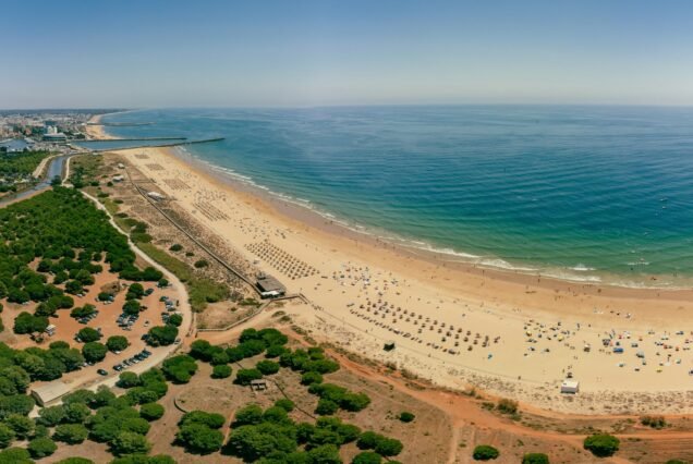 Aerial beach view of Vilamoura and Praia de Falesia, Algarve, Portugal