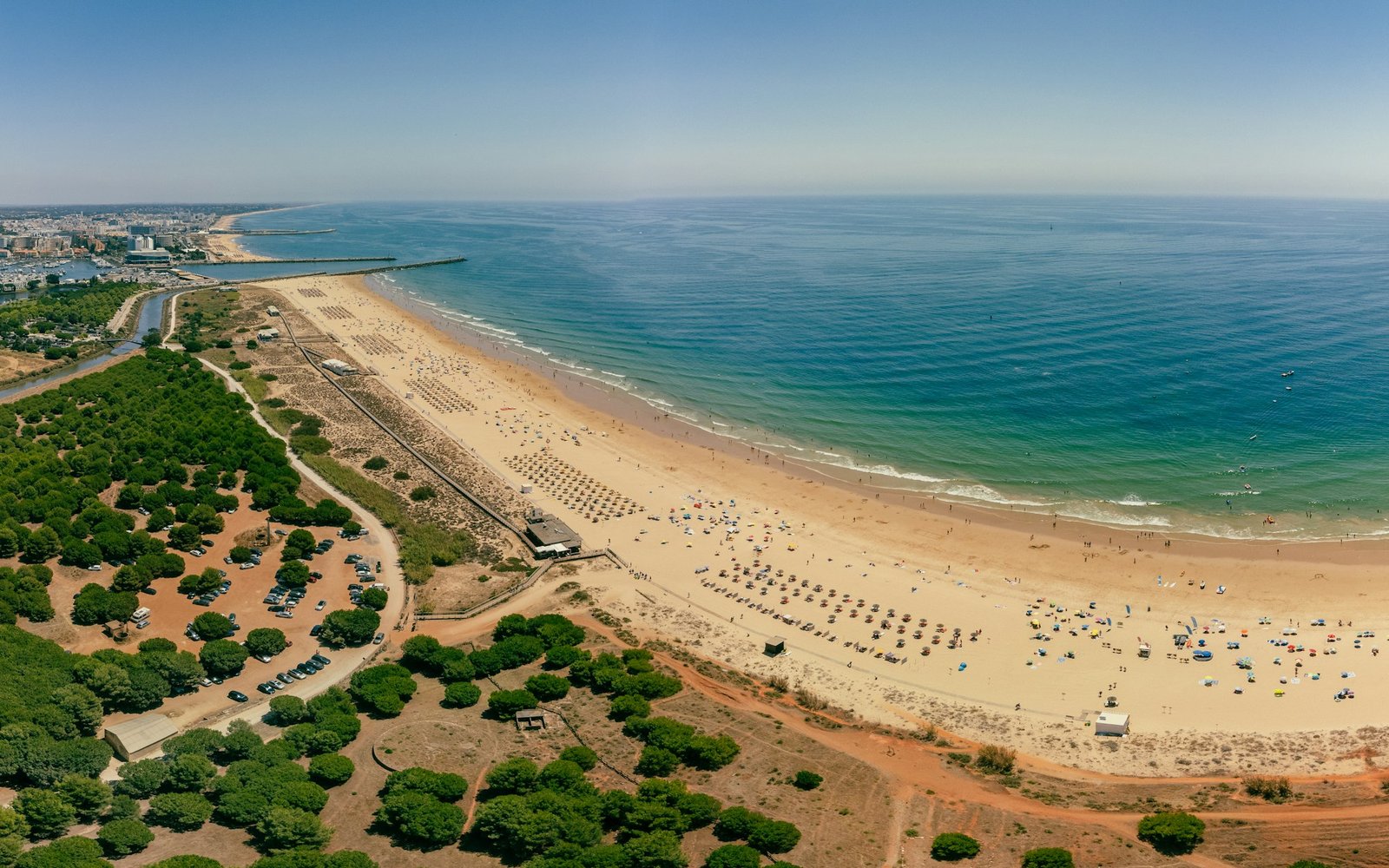 Aerial beach view of Vilamoura and Praia de Falesia, Algarve, Portugal