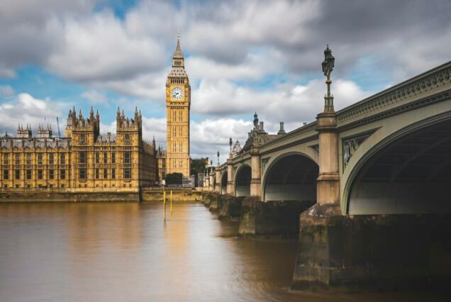 Iconic Big Ben and Westminster Bridge over the Thames River. London, United Kingdom