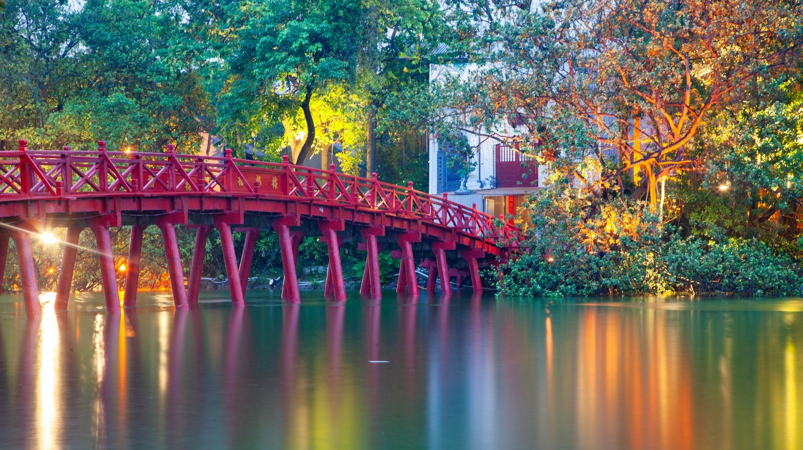 iconic red bridge in Hanoi, Vietnam