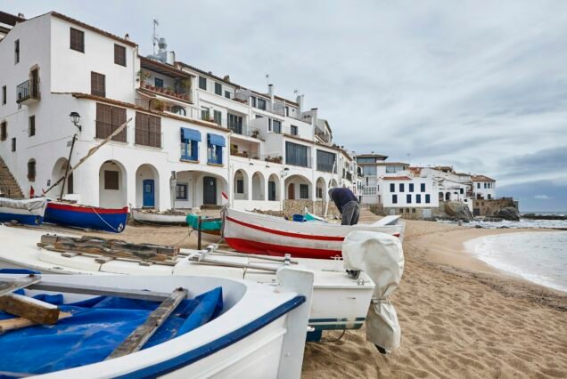 Picturesque village of Calella de Palafrugell. Fisherman boats. Girona, Catalonia