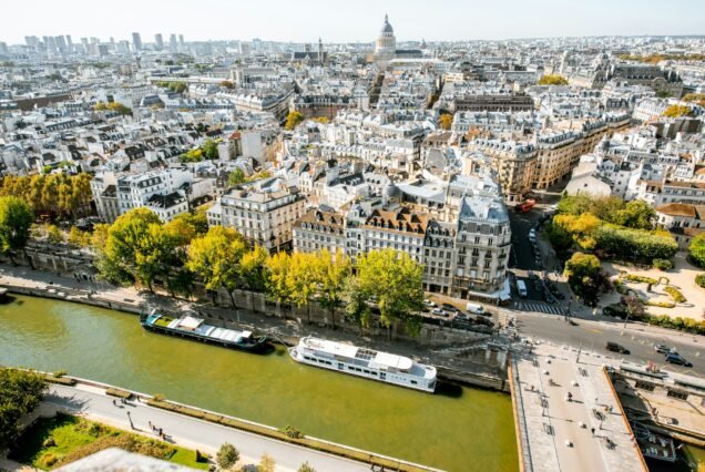 Aerial cityscape view of Paris