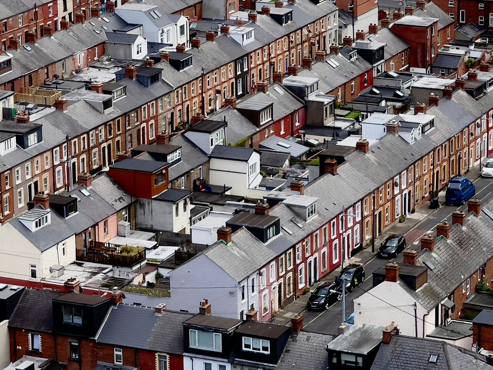 Aerial view of colorful houses in a village in Dublin, Ireland