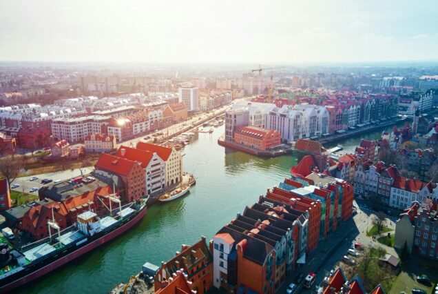 Aerial view of Gdansk city in Poland.