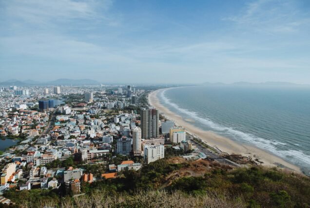 aerial view of Vung Tau cityscape near sea, Vietnam