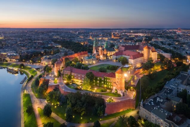 Aerial view of Wawel Castle in Krakow, Poland