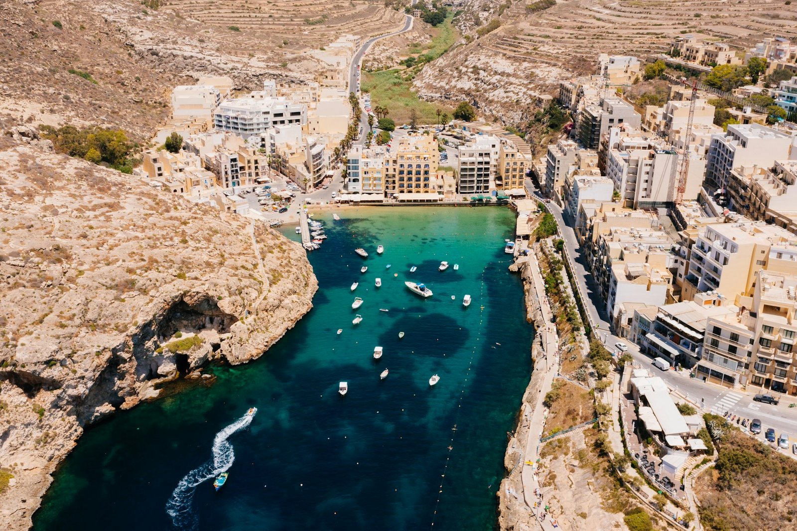 Aerial view of Xlendi in island Gozo in Malta