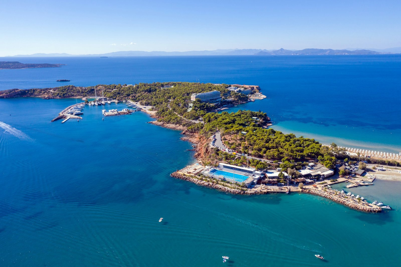 Athens Greece Riviera, Asteras Vouliagmeni panorama. Aerial drone view.