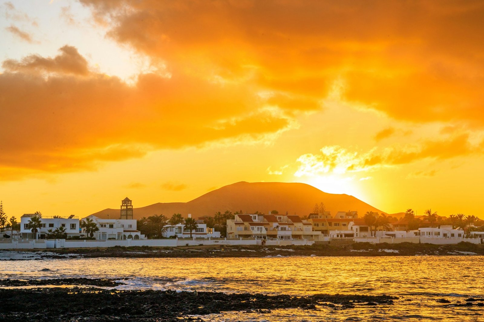 Breathtaking sunset over the sea in Corralejo, Fuerteventura, Spain