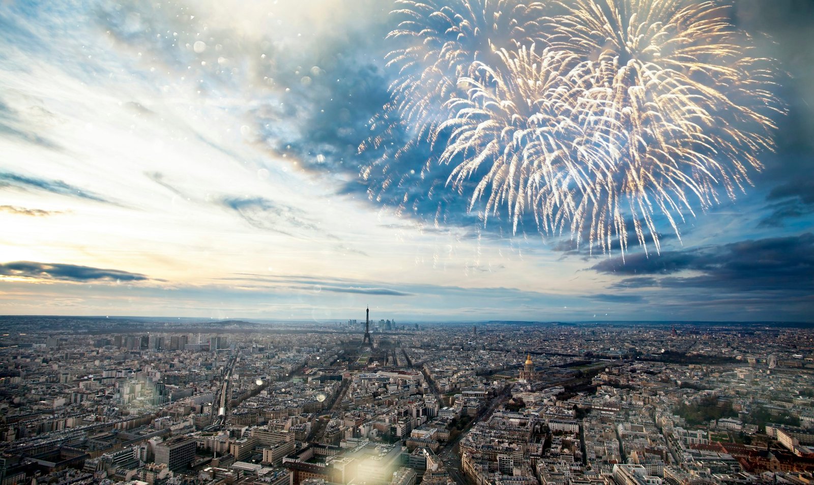 Colorful fireworks in Paris, Eiffel tower.