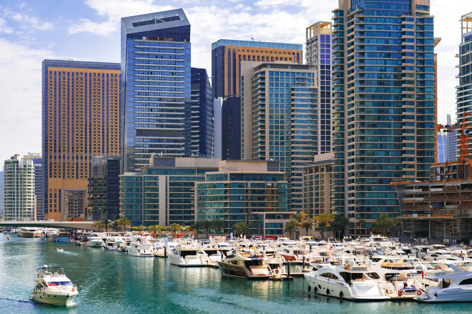 Dubai Marina skyscrapers and port in Dubai, United Arab Emirates
