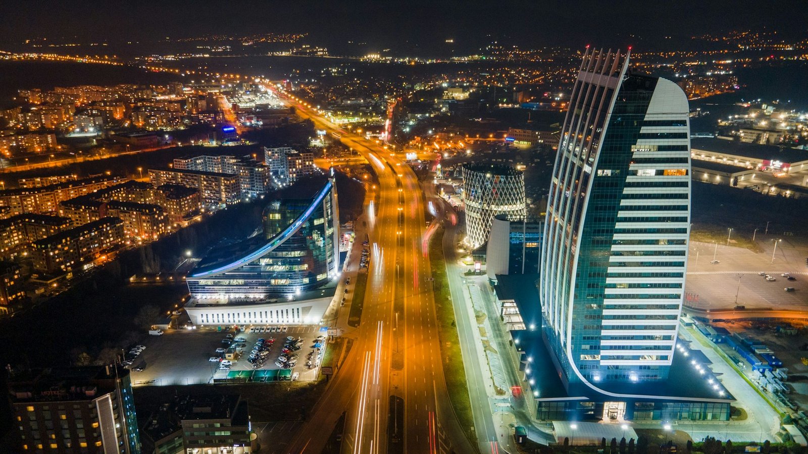 Long exposure of cityscape with light trails in Sofia, Bulgaria