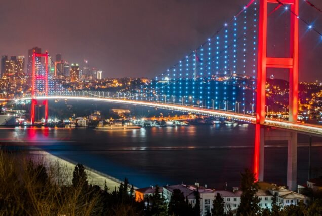 Night view of the bridge in Istanbul