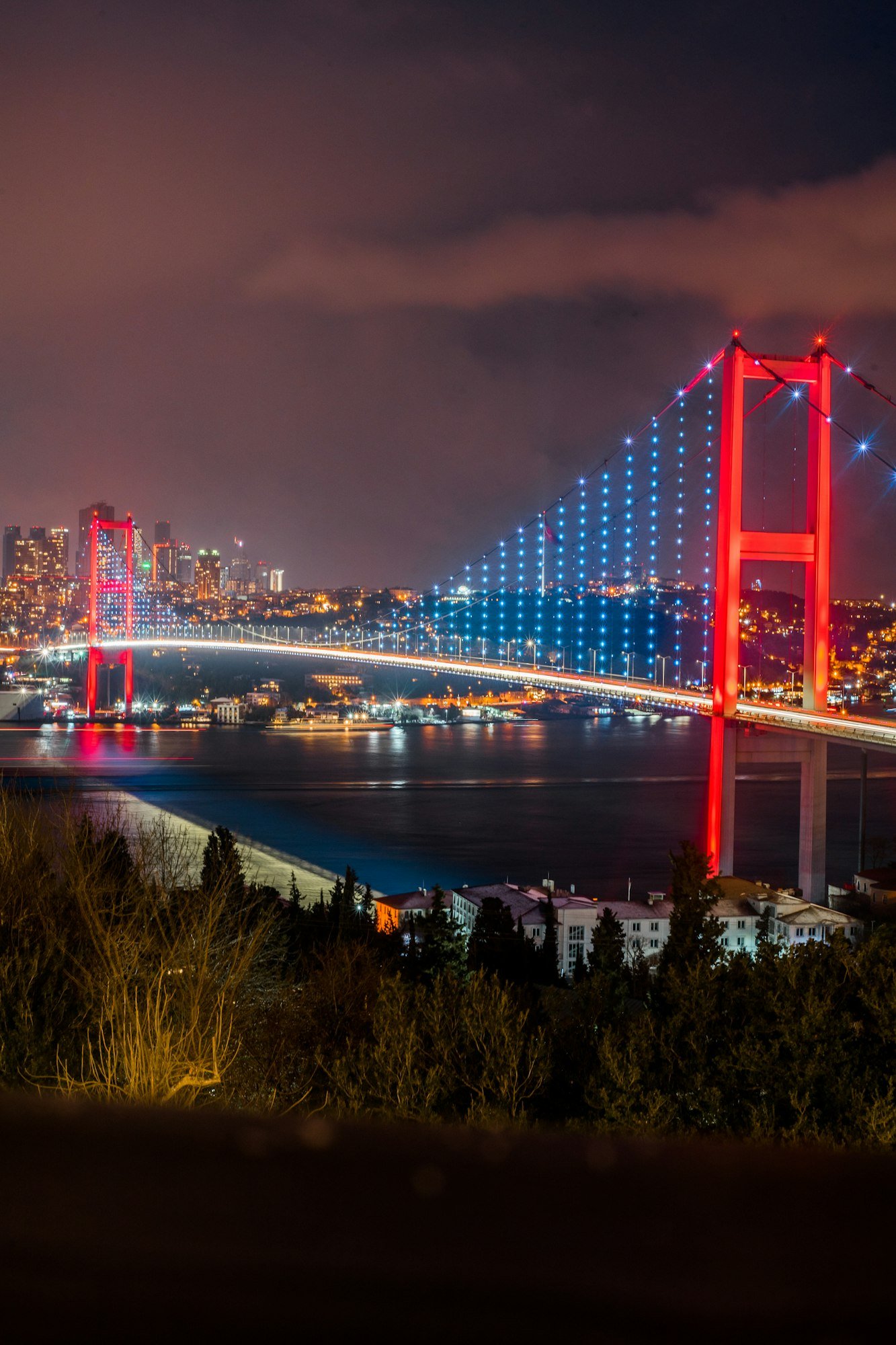 Night view of the bridge in Istanbul