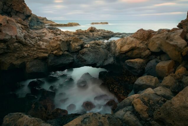 Rocky coastal volcanic scenery at Charco del Palo, Lanzerote, Canary Islands