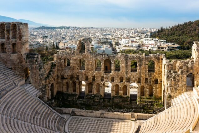 Scenic view of Odeon of Herodes Atticus ruins in Athens, Greece