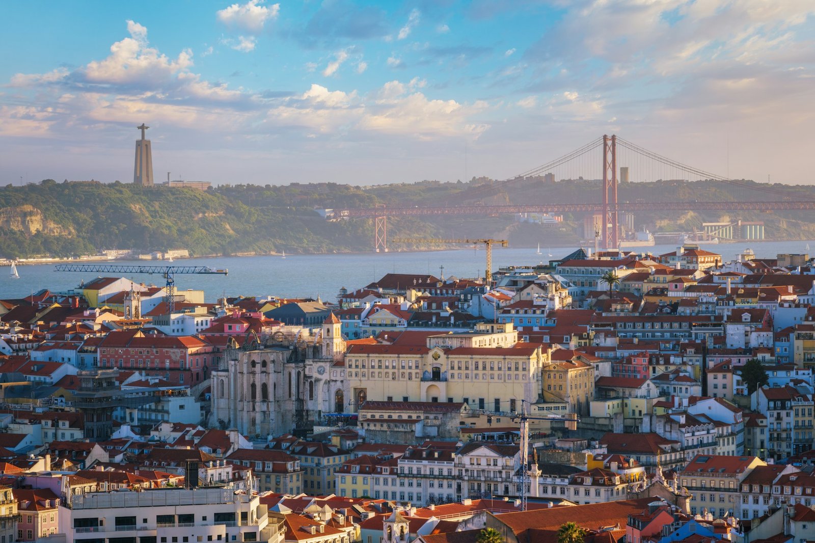 Sunset view of Lisbon from Miradouro da Senhora do Monte viewpoint. Lisbon, Portugal