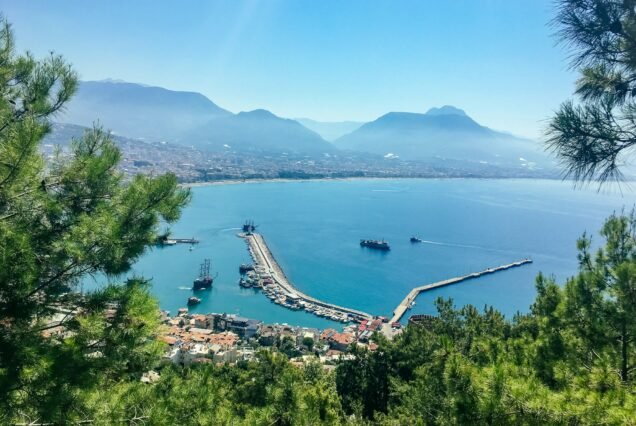 top view of the sea and piers in Alanya