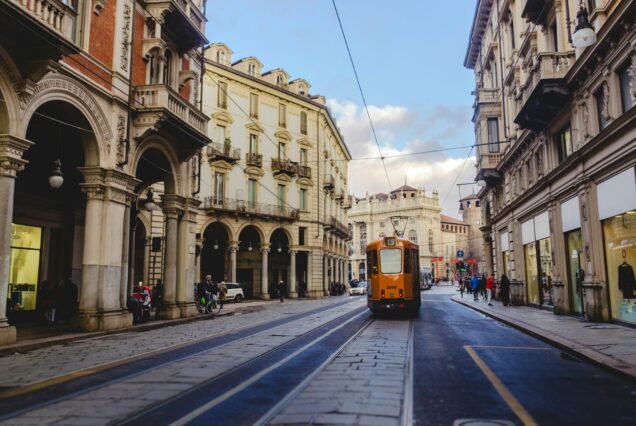 Tramway in the streets of Turin, italy.