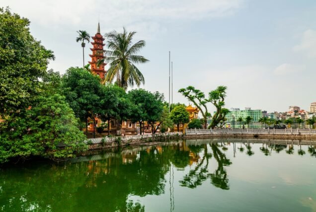 Tran Quoc pagoda in the morning, the oldest temple in Hanoi, Vietnam