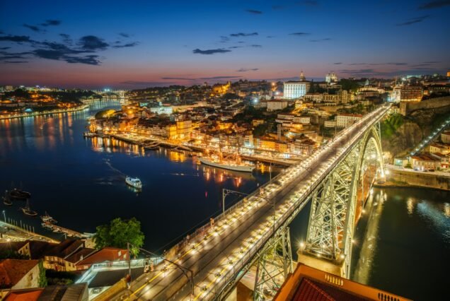 View of Porto city, Portugal in evening