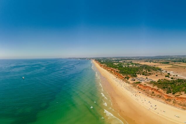 Aerial beach view of Vilamoura and Praia de Falesia, Algarve, Portugal