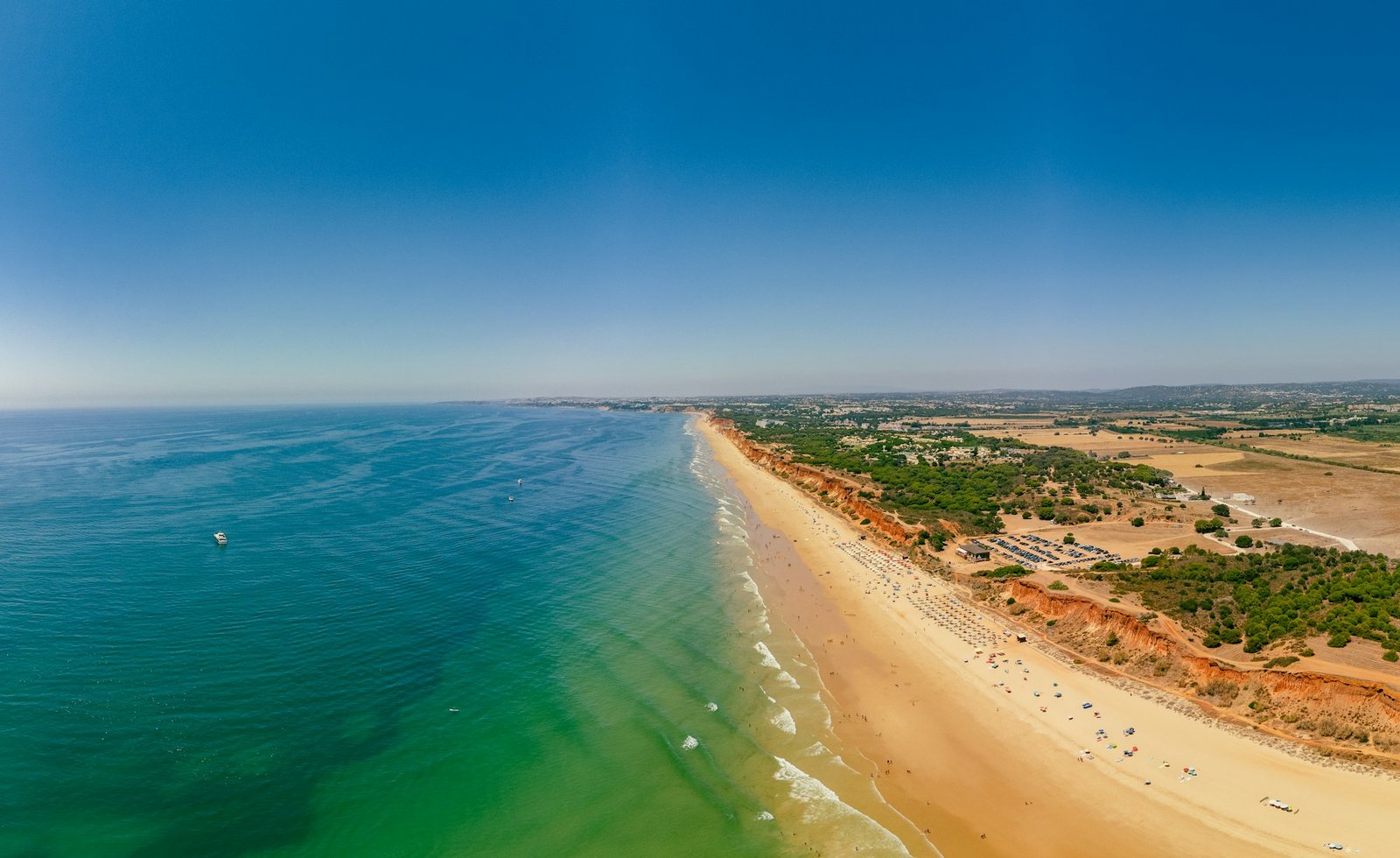 Aerial beach view of Vilamoura and Praia de Falesia, Algarve, Portugal
