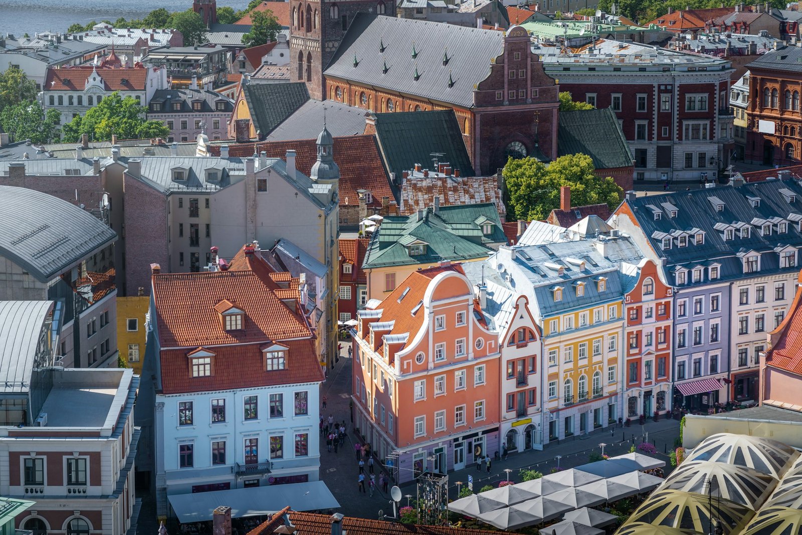 Aerial view of colorful buildings at Riga Old Town - Riga, Latvia