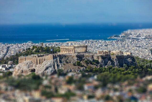 Athens, Greece. Athens Acropolis and city aerial view from Lycavittos hill