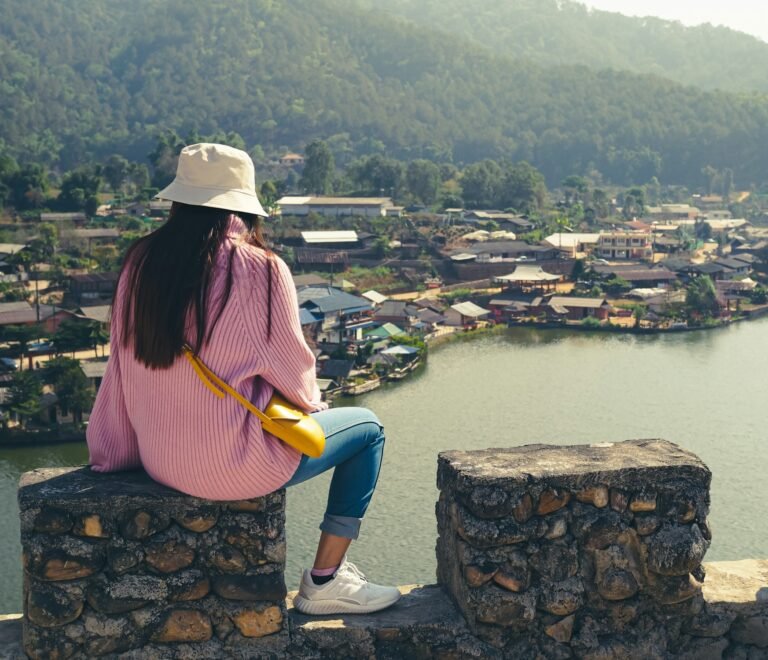 Back view women on travel location