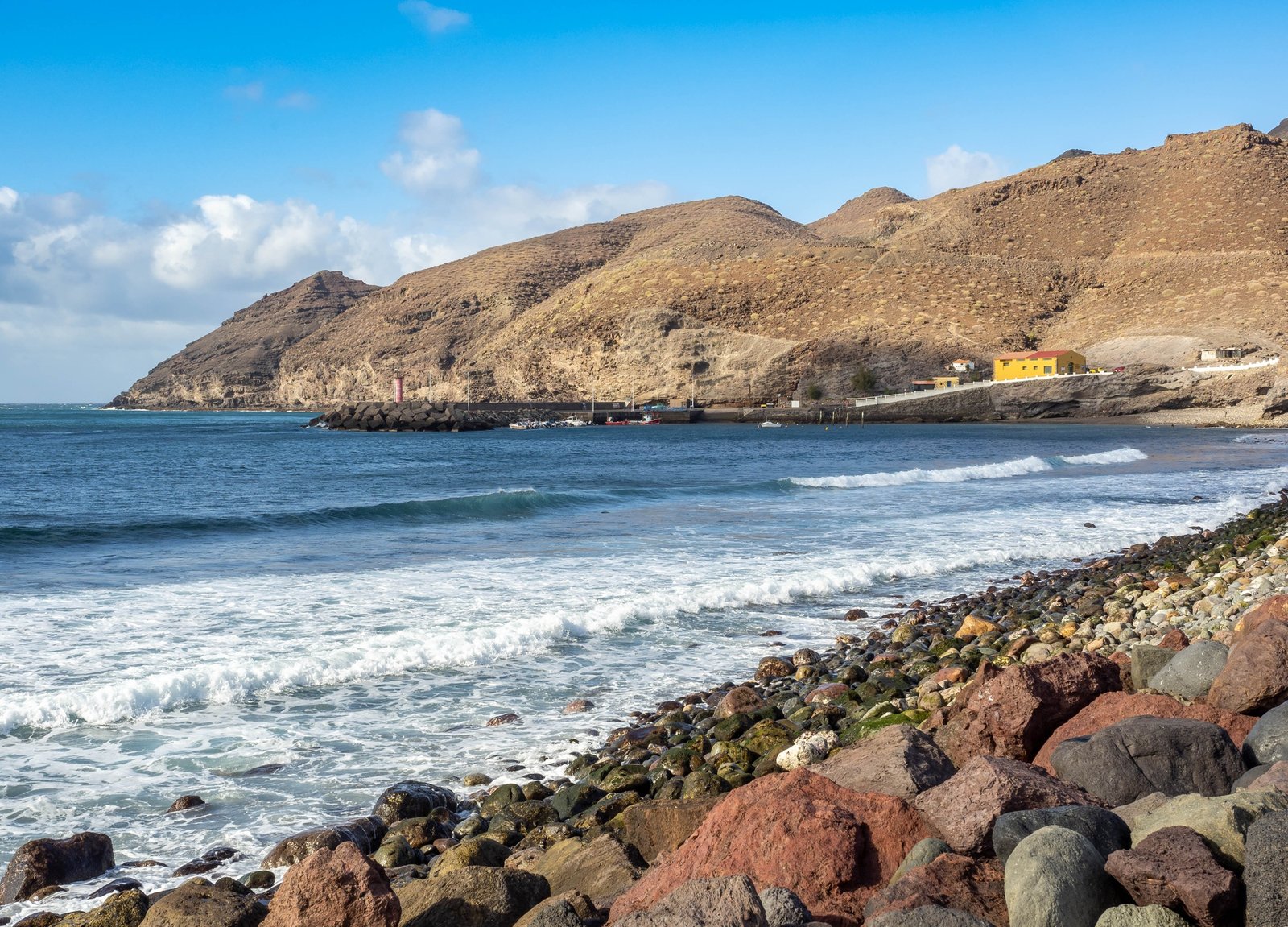 Beach of pebbles of La Aldea in Gran Canaria Island, Canary Islands, Spain