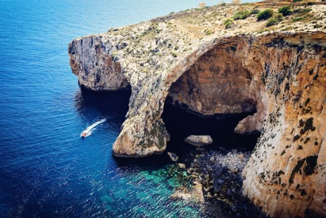 Blue Grotto in Malta. Famous place of tourist nature object of Malta