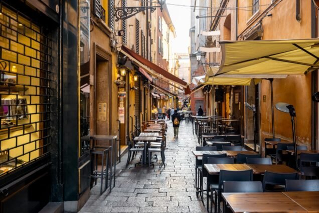 Famous gastronomical street in Bologna, Italy