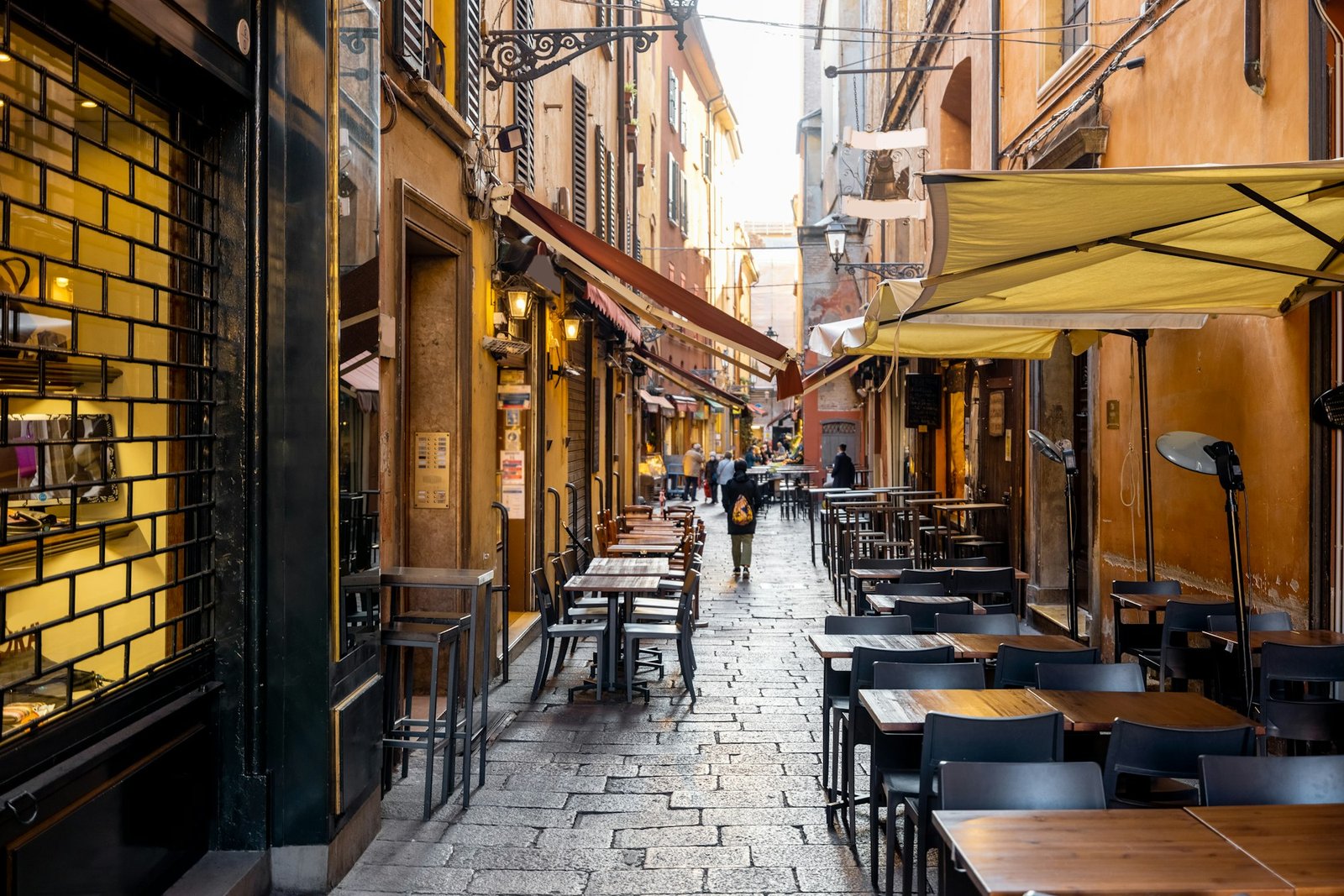 Famous gastronomical street in Bologna, Italy