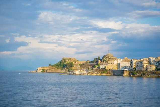 Hellenic temple and old castle at Corfu