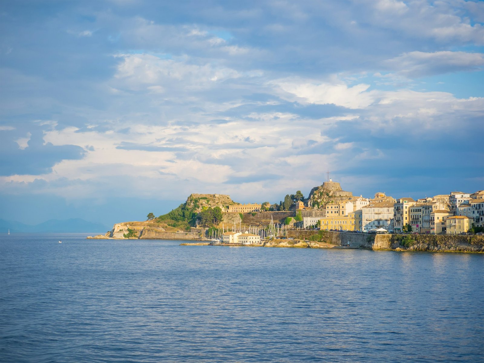 Hellenic temple and old castle at Corfu