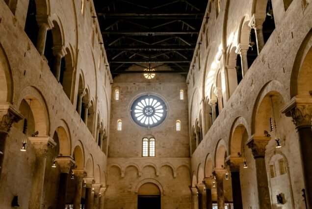 Interior of the main nave of the Cathedral Basilica of San Sabino in Bari.