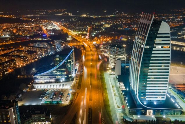 Long exposure of cityscape with light trails in Sofia, Bulgaria