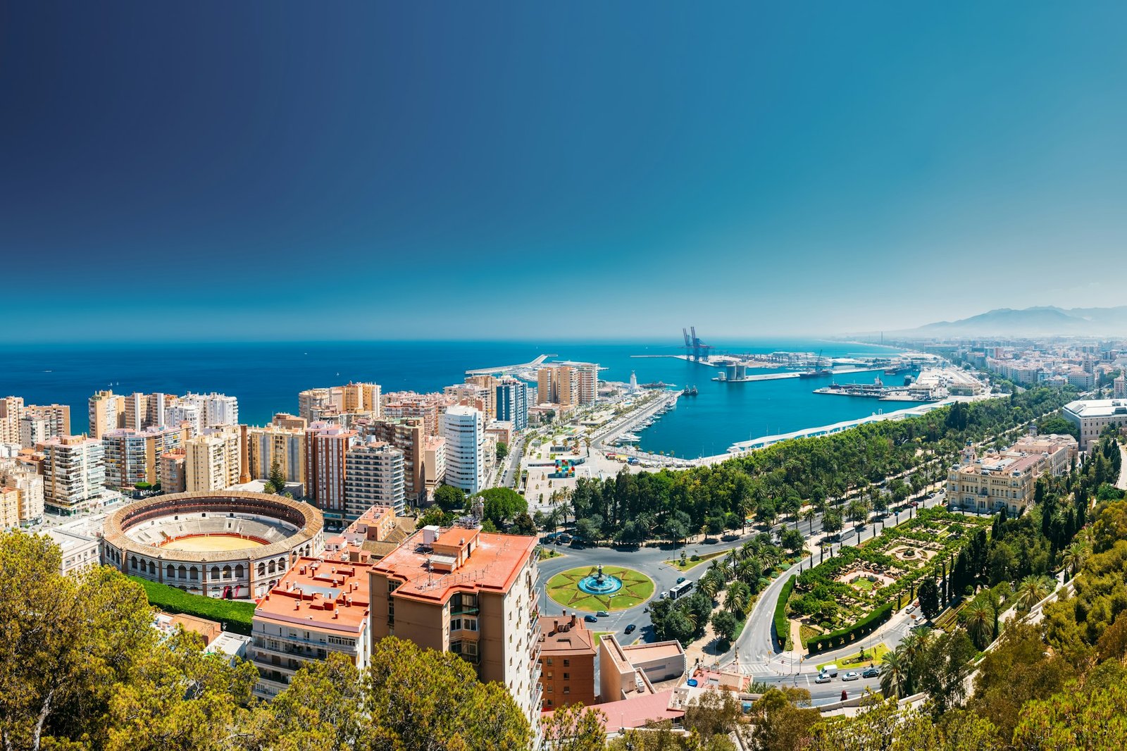 Malaga, Spain. Cityscape View Of Malaga. Plaza De Toros De Ronda