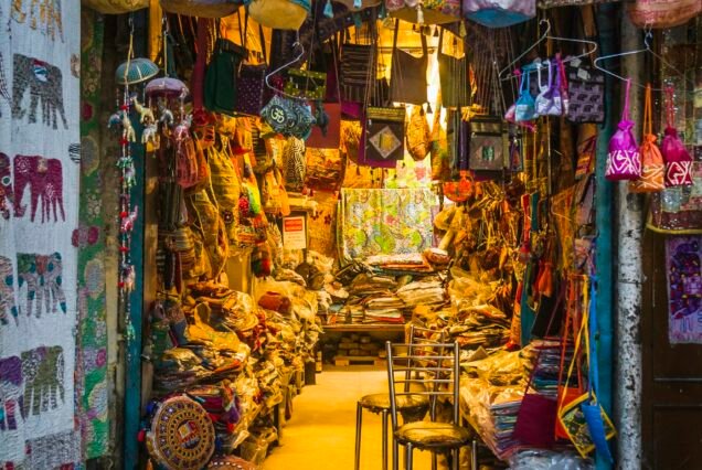 Merchandise in market, Delhi, India