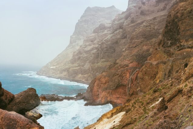 Santo Antao. Cape Verde. Stunning scenery of the coastline. Steep black cliffs stretched out ahead