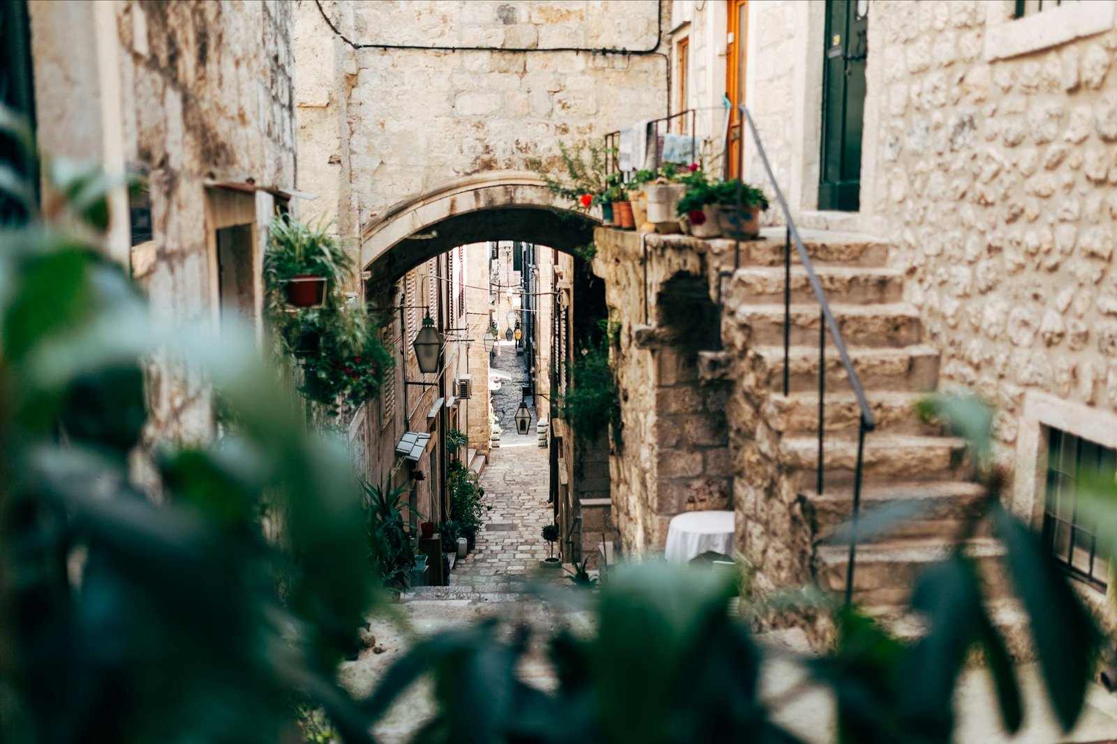 scenic view of empty narrow street in Dubrovnik, Croatia
