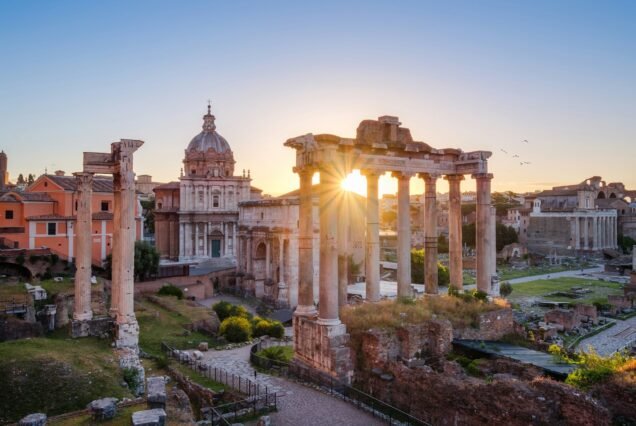 Scenic view of Roman Forum at sunrise, Rome