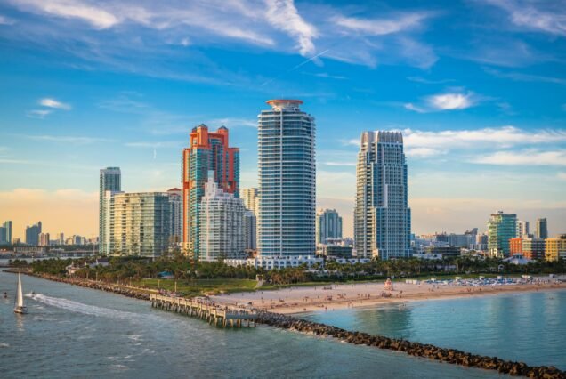 South Beach, Miami, Florida, USA over South Pointe Park