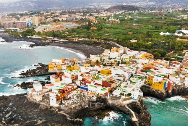 Top view of the town of Punta Brava near the town of Puerto de la Cruz on the island of Tenerife