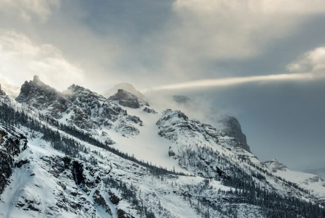 Winter Landscapes Canadian - Snow Covered Peaks near Lake Louise Banff National Park Alberta Canada