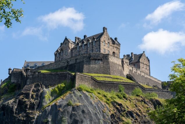 Beautiful view of the Edinburgh Castle high on the hill, Edinburgh, Scotland