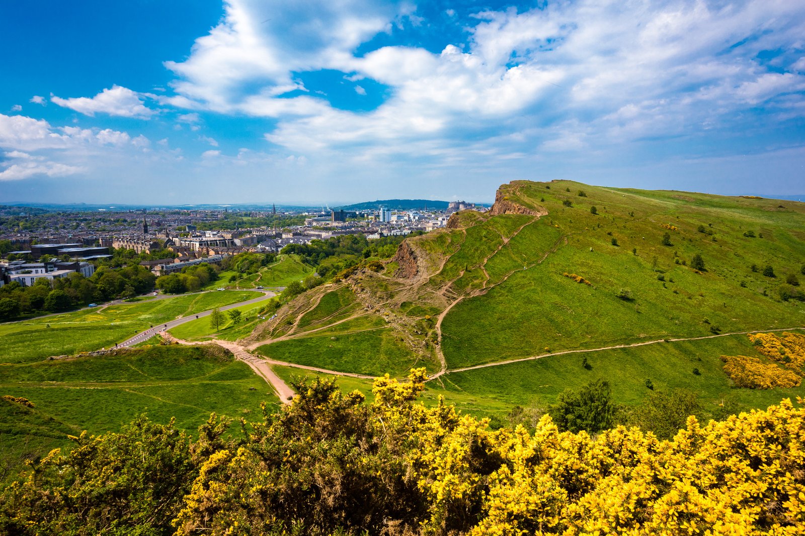 Cityscape of Edinburgh from Arthur's Seat in a beautiful summer day, Scotland, UK
