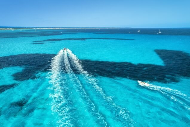 Speed motorboats on the seashore in Mallorca, Spain